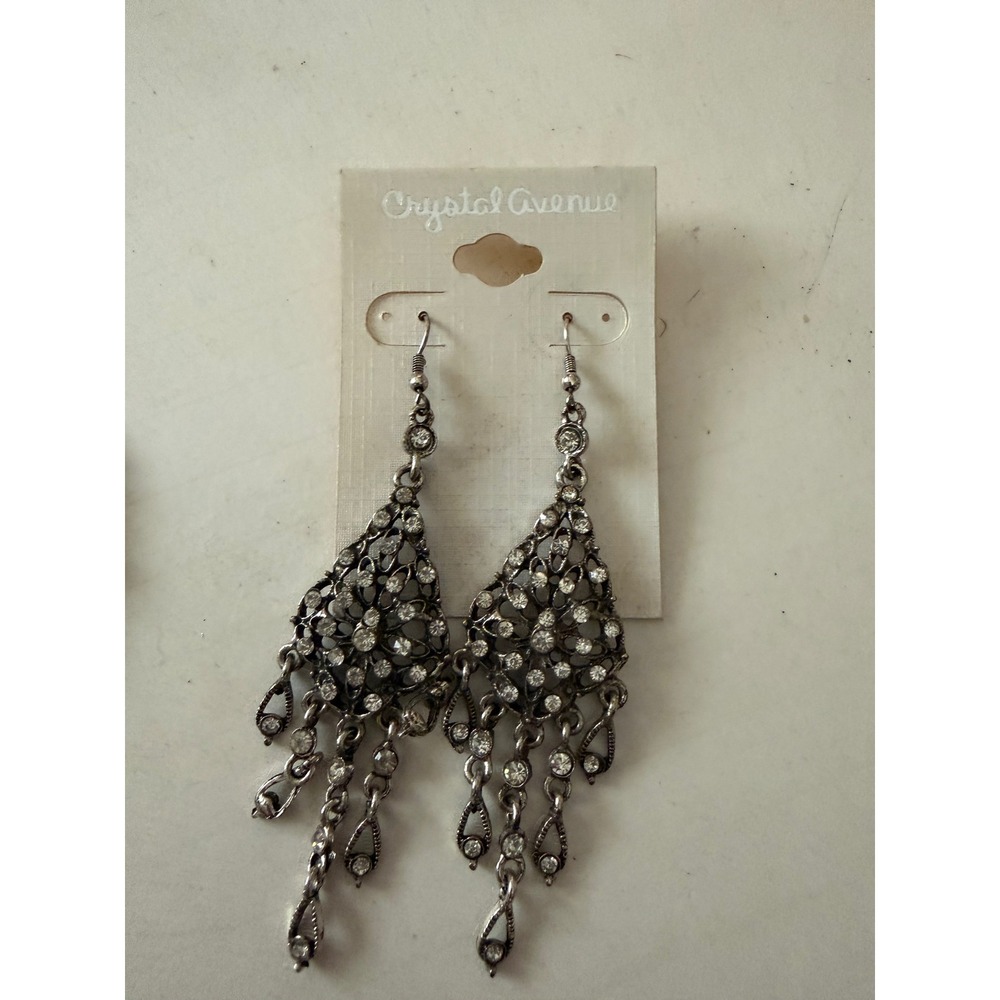 Crystal Avenue Silver Tone Rhinestone Chandelier Dangle Earrings Statement Prom